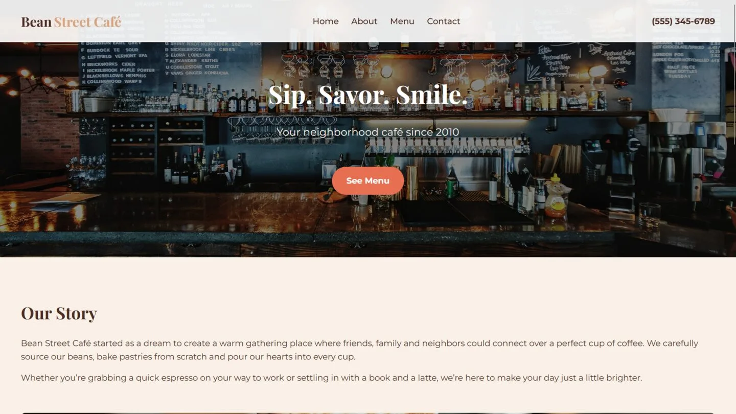 Coffee shop website mockup